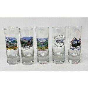 5 Tall Shot Glasses Canada Canadian Parks Lake Louise Banff Banawe Souvenir